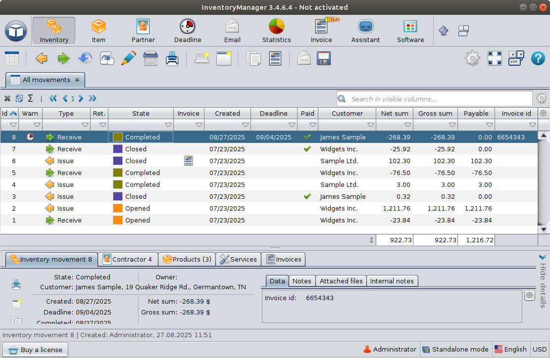 inventory management software main window